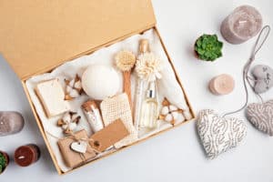 seasonal gift box with plastic free zero waste cosmetics products.